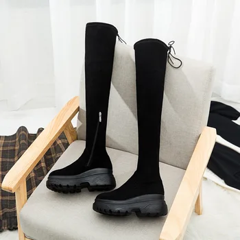 

Women's Rubber Boots Booties Ladies Autumn Shoes Sexy Thigh High Heels High Sexy Winter Footwear Round Toe Lace Up Boots-women