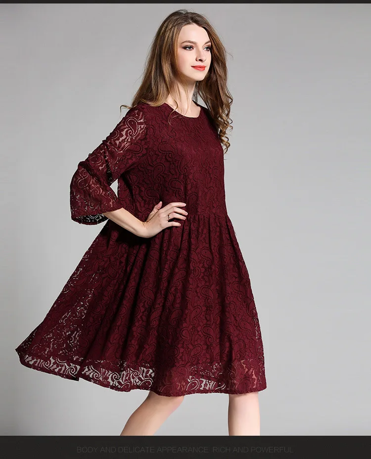 Женское кружевное платье размера плюс, женская одежда, 4XL, красное вино, средней длины, платья для женщин, vestidos de Festa elagant, свободное платье большого размера