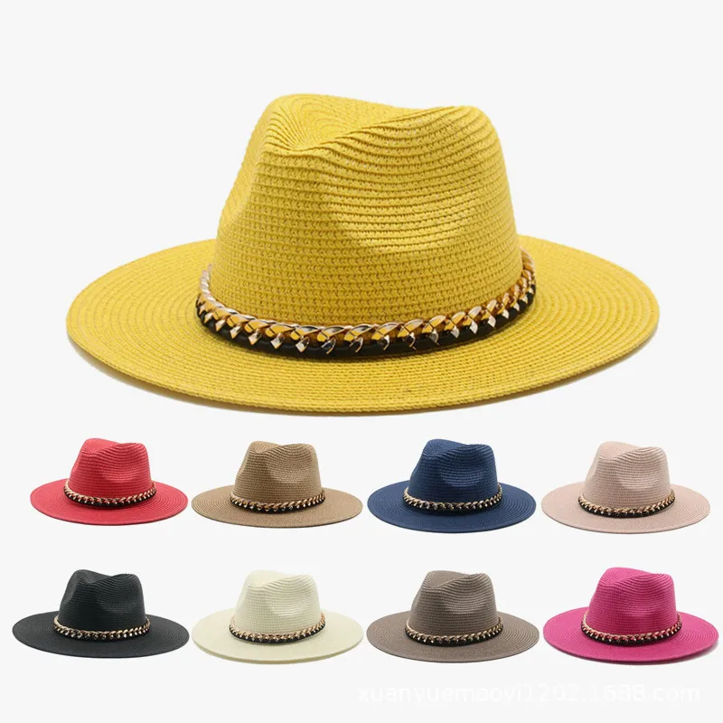 Straw Chain Hat Straw Sun Hat Fedoras Spring Straw Hat Women's Panama Bigedge Sun