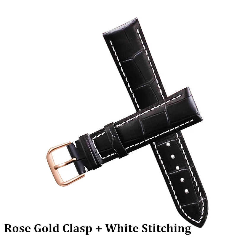 RoseG Clasp Black A Ремешок для часов из натуральной кожи 12, 14, 16, 18, 20, 22 мм, универсальный ремешок с пряжкой, ремешок для наручных часов для брендовых часов Tissot Seiko - Цвет ремешка: RoseG Clasp Black A