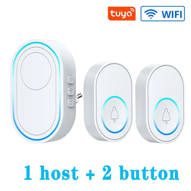 Wireless Doorbell Tuya App Intelligent Home Welcome Doorbell Waterproof Button LED Light 433MHz Security Alarm Smart Doorbell White WiFi B