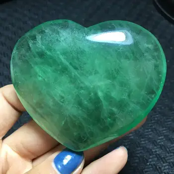 

Natural crystal green fluorite heart Palm Stone healing decoration gift
