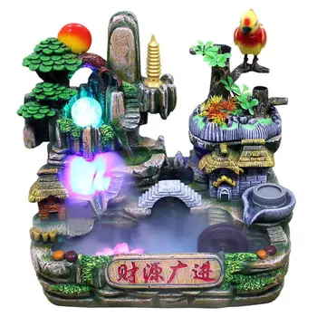 

Simulation Rockery Waterfall Fountain Bonsai Desktop Ornament Home Decor with Colorful Light