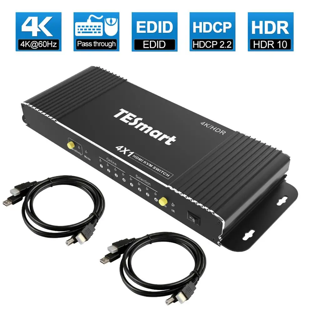 HDMI KVM коммутатор 4 порта 4 к Ultra HD 4x1 HDMI KVM коммутатор с 2 шт 5ft KVM Кабели Sup порт s механический и мультимедийный KVM USB2.0