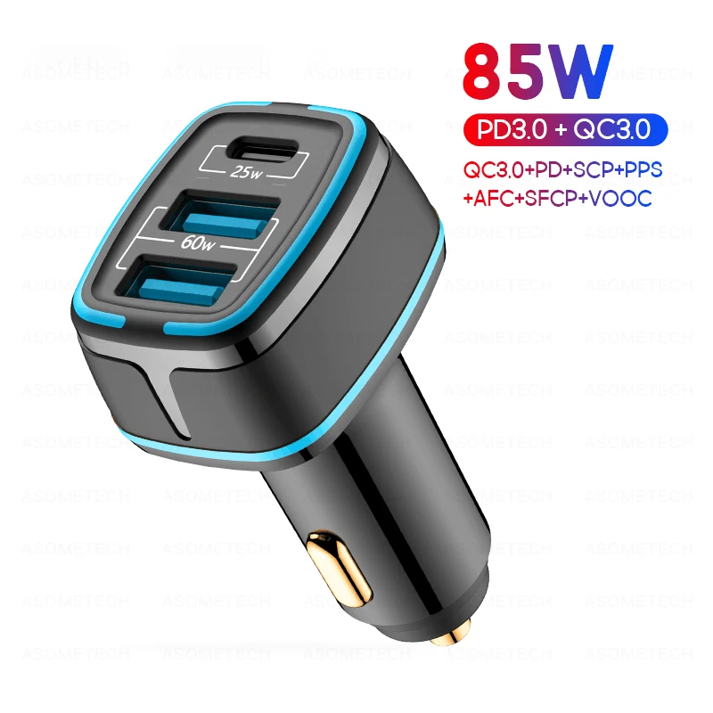 85W LED Car Charger USB Type C 3Port PPS SCP AFC PD QC3.0 Quick Charger For Laptop Car Phone Charger For iPhone Huawei Samsung best 65w usb c charger Chargers