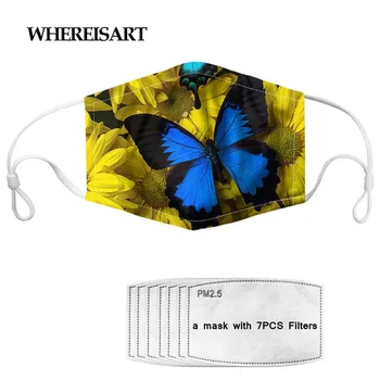 

WHEREISART Cute Mask Animal Butterfly Print Adult Reusable Breathable Mouth Face Mask Dustproof Mascherine 7 Filters Masks