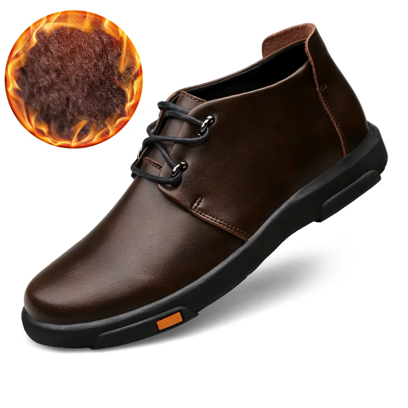 

Genuine Leather Men Boots Winter Ankle Boots Fashion Footwear Shoes Men Business Casual High Top Men Shoes Winter plus velvet