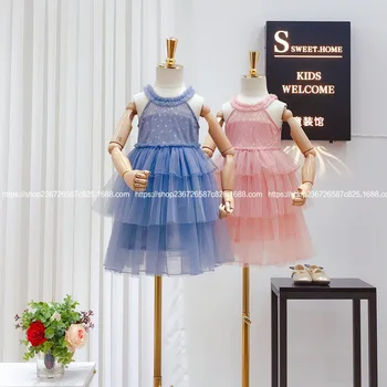 

Children's 2020 summer new girl's air Sequin splicing girl's mesh halter dress trend
