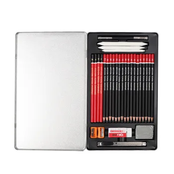 

Sketch pencil set wooden sketch pen charcoal soft and hard student art sketch painting supplies iron box set