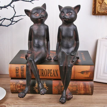 

American Style Retro Cat Figurine 2PCS/SET Table Living Room Furnishing Articles Home Decoration L3272