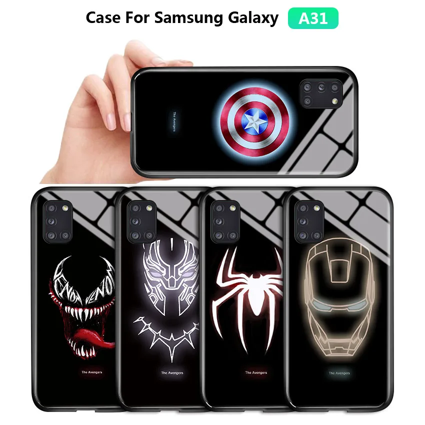 Для Samsung Galaxy A31 A01 светящийся чехол Marvel Captain America Ironman panther в темноте закаленное