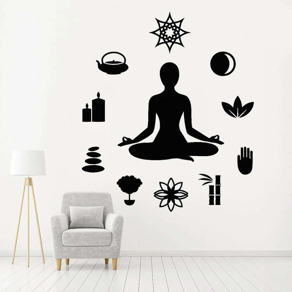 Yoga Room Wall Decals Zen Center Icons Lotus Pose Meditation Vinyl Decal Fitness Centre Window Home Decoration Z427 | Дом и сад