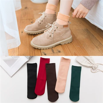 

New Women Tube Socks Autumn Plush Warm Casual Solid Color Snow Socks Winter Plus Velvet Elastic Ladies Socks