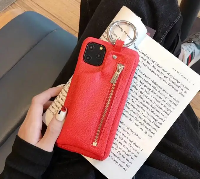 Роскошный чехол-кошелек из искусственной кожи на молнии для Iphone 11 11pro Max Xs Max Xr для кармана с кольцом Жесткий Чехол для ПК чехол для Iphone 6s 7 8plus