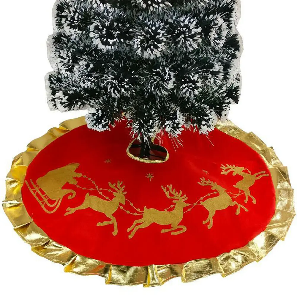 Роскошная красная Рождественская елка 90 см, юбка, напольный коврик, покрытие, украшения для рождественской вечеринки