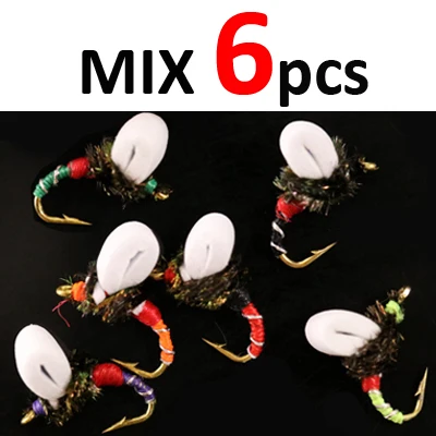MIX 6pcs ICERIO 6 шт. подвязка зуммер заколка в виде летящей Нимфы форель рыболовные приманки#14 - Цвет: MIX 6pcs
