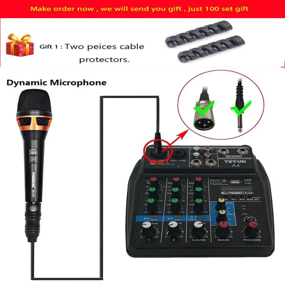 

Mini Portable Audio Mixer with USB DJ Sound Mixing Console MP3 Jack 4 Channel Karaoke 48V Amplifier For Karaoke KTV Match Party