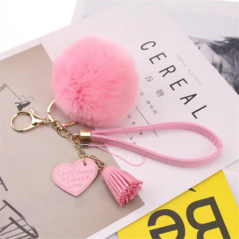 Creative Love Heart Tassel Keychains Cute Rabbit Hair Ball Key Chain Pendant For Girl Bag Keyring Gifts Lovers Gift | Украшения и
