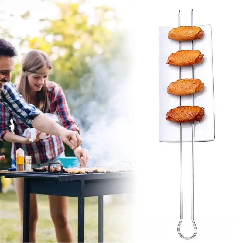 6pcs U shape BBQ Grilling Skewers Stainless steel Kebab Skewer with Skewer Bag Portable BBQ Grill Stick Needle Set 30cm 12inch