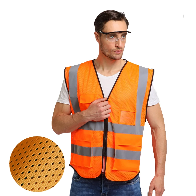 Hi Vis оранжевая дышащая сетчатая Защитная Светоотражающая жилетка куртка с