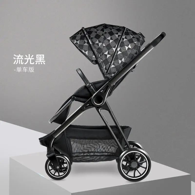 Роскошная детская коляска с высоким пейзажем, 3 в 1, детская коляска, двусторонняя переносная детская коляска - Цвет: black