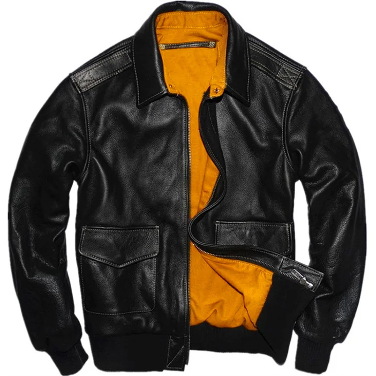 Men’s Genuine Leather Jacket Military Pilot Jackets Air Force Flight A2 Jacket Black Brown 100% Calf Skin Coat Cowhide Clothes men's genuine leather blazers