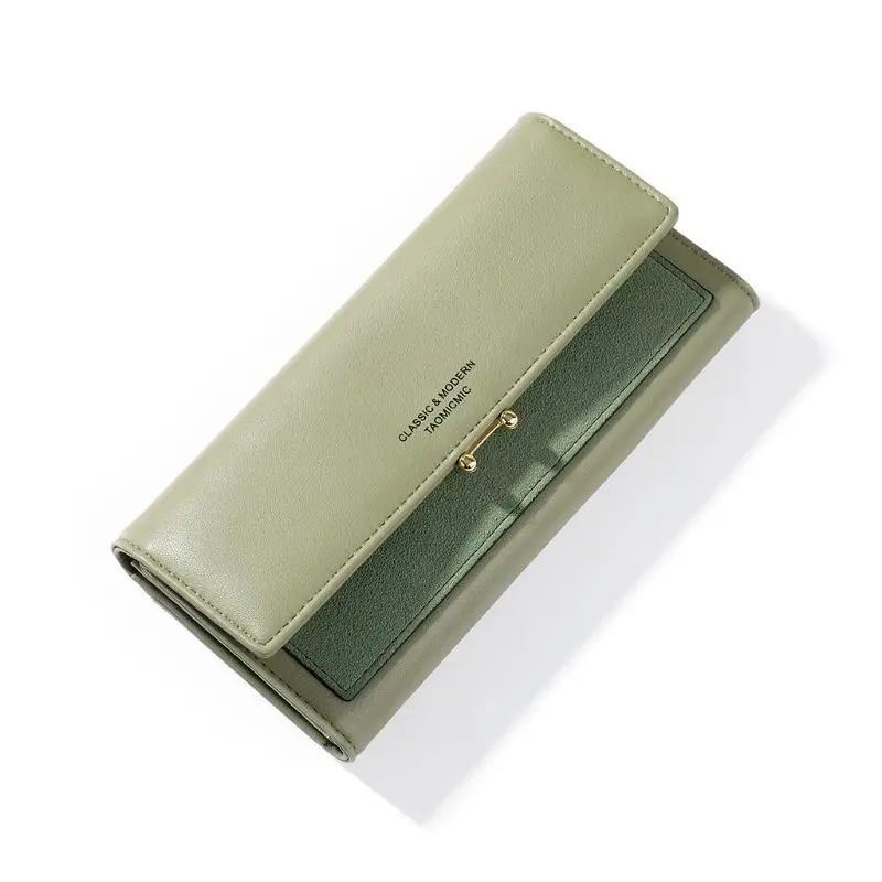 Модный женский кожаный бумажник Triifold, лоскутный клатч, держатель для карт, кошелек, Дамская длинная сумочка - Цвет: green