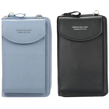 

NEW-Baellerry 2Pcs Ladies Vertical Wallet Clutch Bag Fashion Casual Bag Small Cross Bag Mobile Phone Bag - Black & Blue