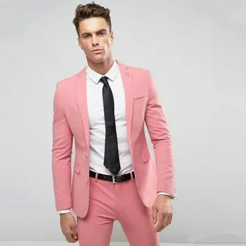 

Latest Pink Mens Wedding Suits Pants Man Blazer Custom Made Groom Tuxedos Prom Party Two Buttons Costume Homme 2Piece