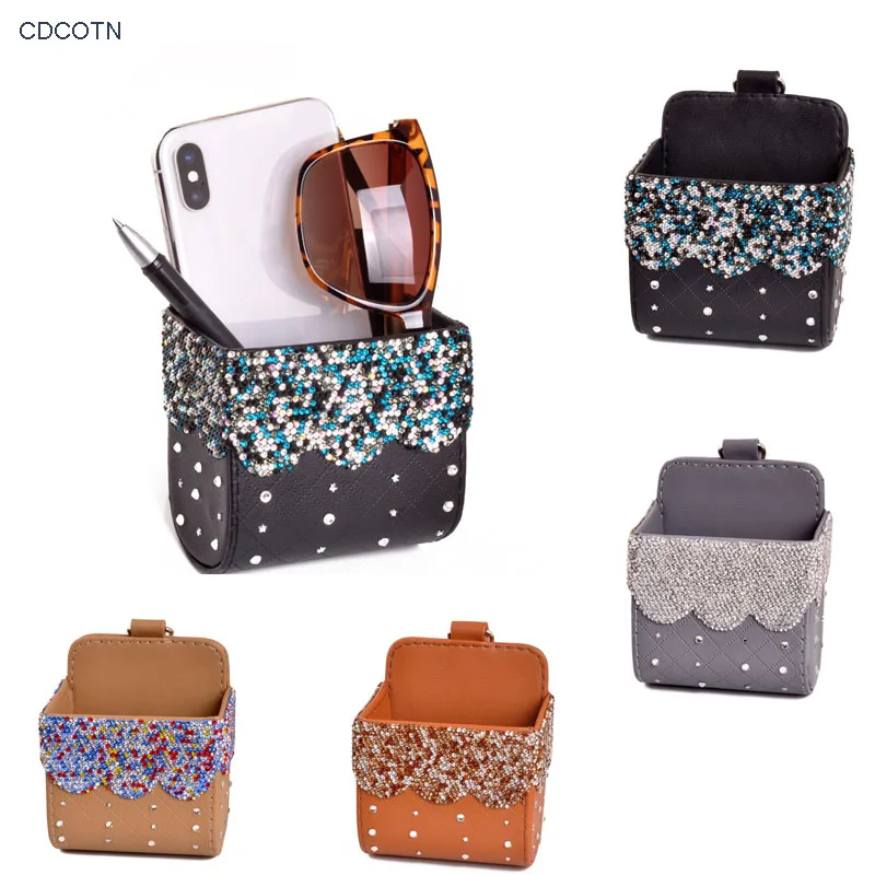 

Car Storage Box Bag Leather Diamond Car Air Conditioning Outlet Bag Multi-Function Mobile Phone Bag Car Organizer Auto products