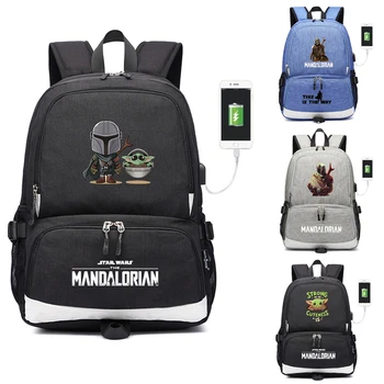 

The Mandalorian Yoda baby School Bags canvas Backpack usb charging shoulder bag Laptop travel bag rucksack