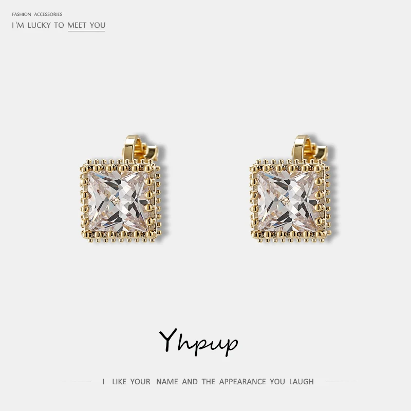 

Yhpup Trendy Korean Luxury Rhinestone Square Ear Clip Copper Metal Statement Charm Pendientes Mujer Tiny Accessories for Women