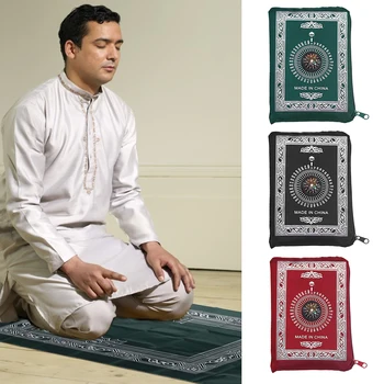 

Print Islamic Muslim Travel Prayer Rug Set Praying Mat with Compass Soft Waterproof for Household Bedroom Decoration