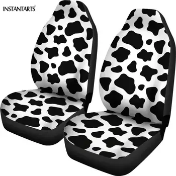 

INSTANTARTS White and Black Cow Lover Pattern Car Seat Covers 2Pcs Set Cushion Interior Accessories Front Seat Protective Cover