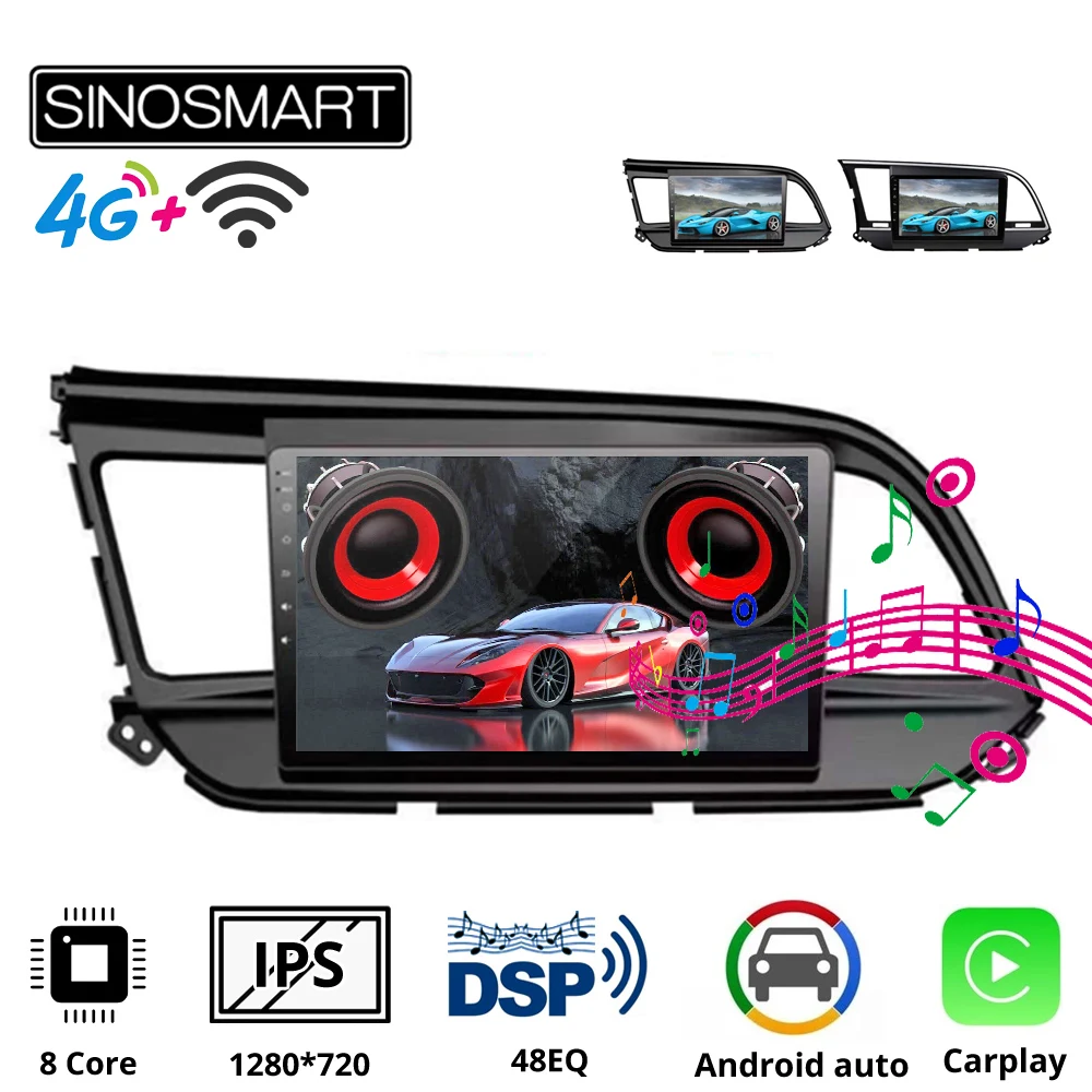 Sinosmart8 Core DSP 48EQ автомобильный радиоприемник с навигацией GPS для Hyundai Elantra 2016 2019 2din 2.5D