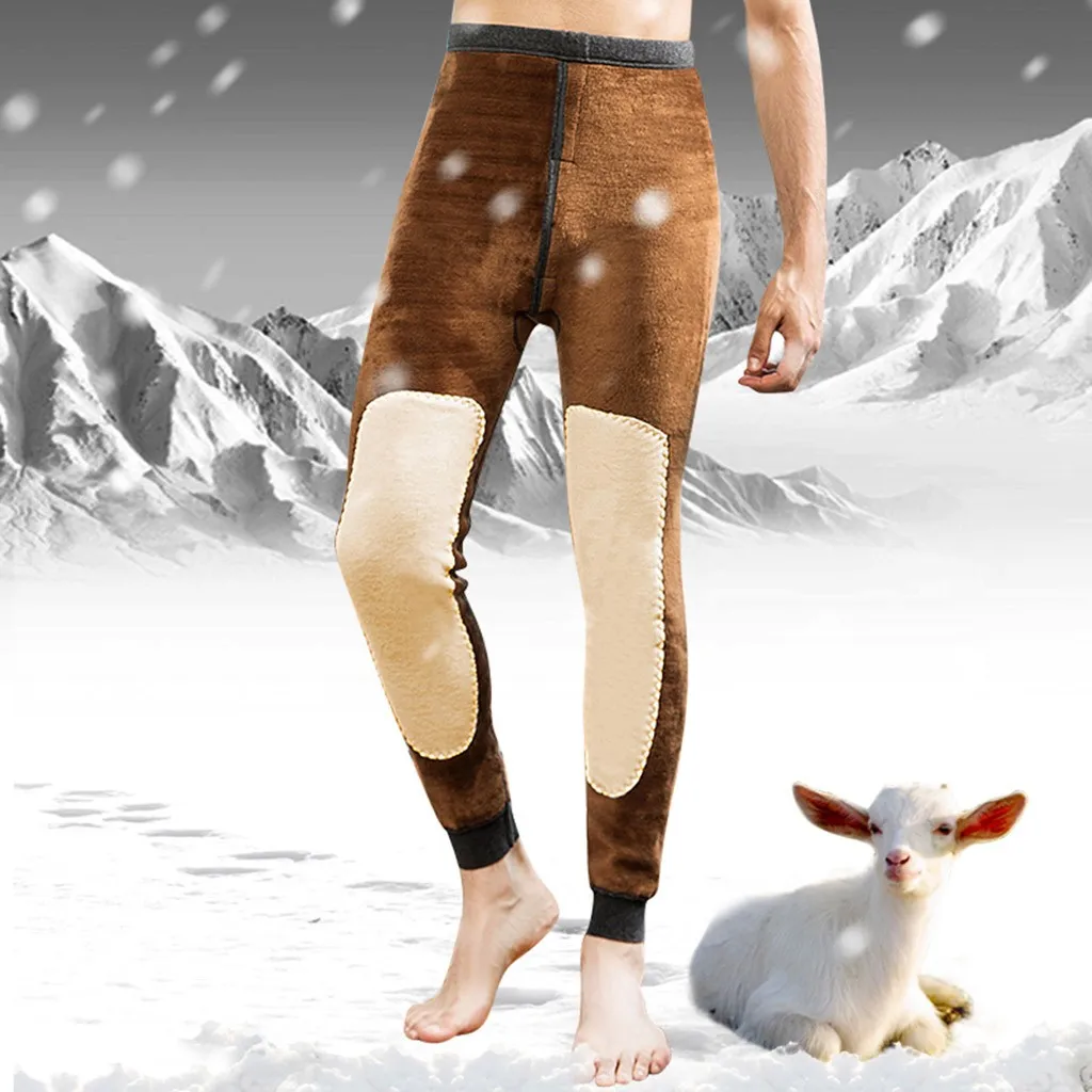 Men's New Wool Knee Warm Pant Plush Winter Thickened Legging Pure Color Thermo Underwear Bottoms For Men Leggings Free Shipping |