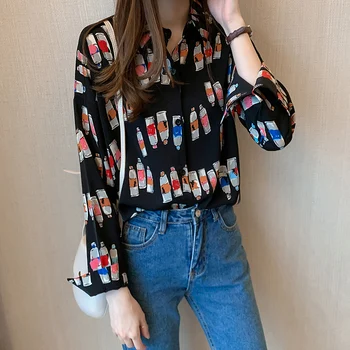 

2020 Spring Water Bottle Print Shirt Women's Loose-Fit Slimming Outdoor Long Sleeve Base Shirt Tops 7047