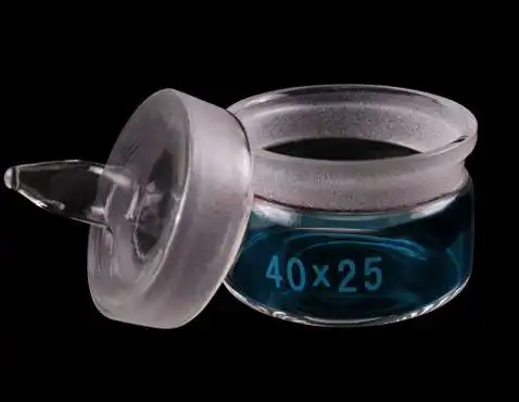 화학 실험 유리 기구, 유리 제품, 평평한 계량병, 40x25 밀폐 유리병, 계량 접시