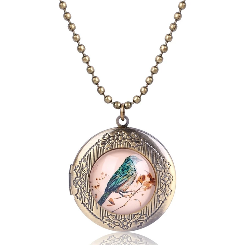 Ретро нарисованная птица открытая подвеска ожерелье любовь коробка может поместить фото память семейный Сувенирный альбом цепочка ожерелье ювелирные изделия