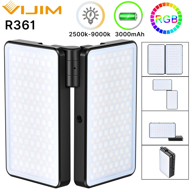 

VIJIM R361 Foldable RGB LED Video Light 2600K-12000K Rechargeable 3200mAh LED Light for DSLR Camera Smartphone vlog Photography