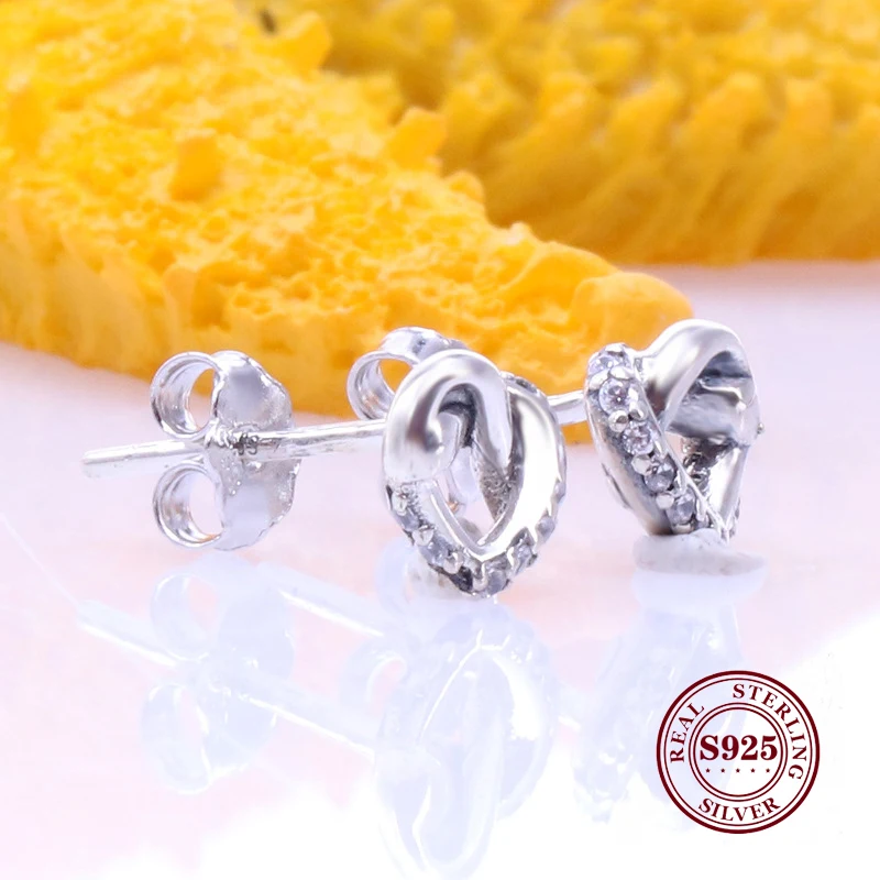 

Original 925 Sterling Silver Earring Asymmetric Hearts Of Love Stud Earrings For Women Wedding Gift Fashion Jewelry