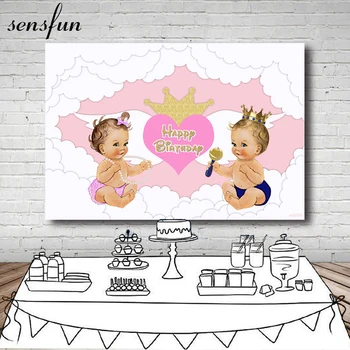 

Sensfun Gender Reveal Party Backdrop Baby Shower Newborn Boys Or Girls Twins Birthday Party Photography Background Custom Poster