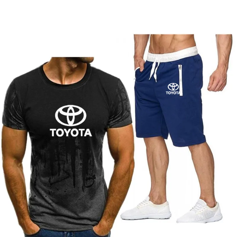 Мужская футболка шорты костюм Toyota motors с логотипом автомобиля летние мужские