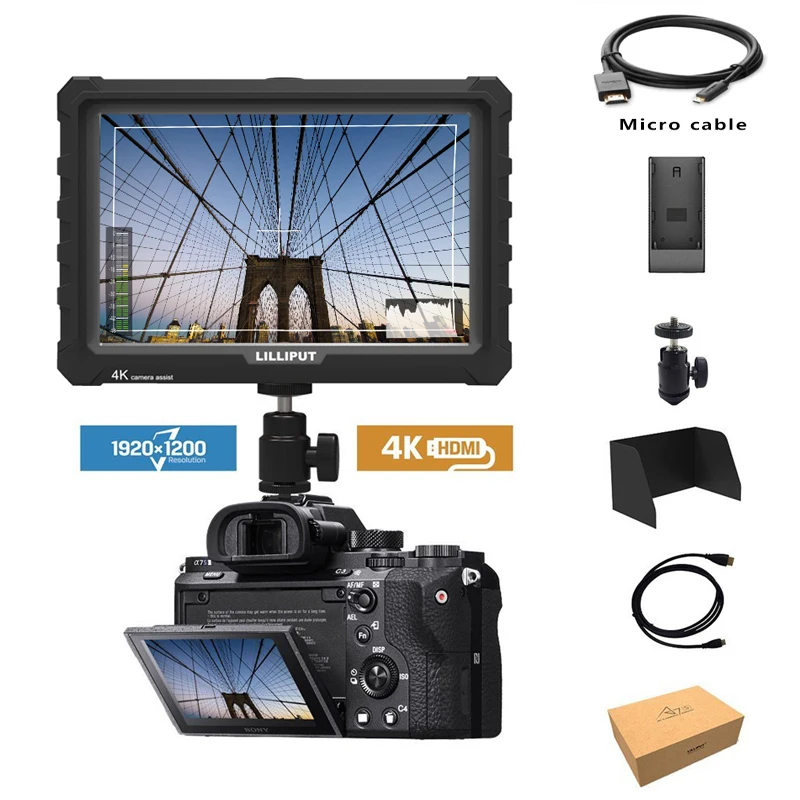 LILLIPUT A7S 7 inch 1920x1200 HD IPS Screen 500cd/m2 Camera Field Monitor 4K HDMI Input Output Video for DSLR Mirrorless Camera