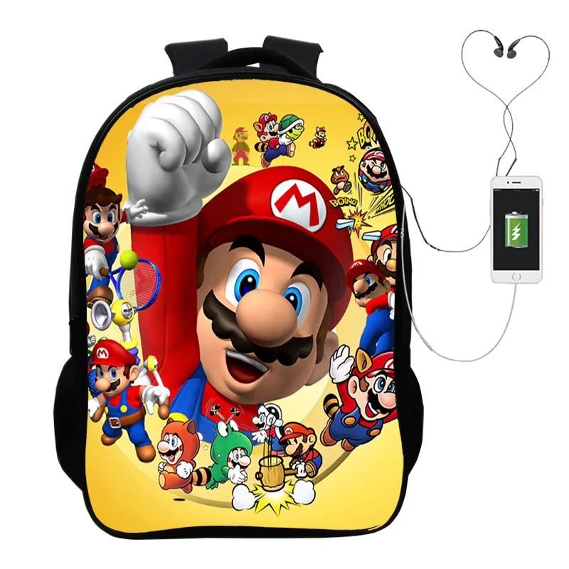 Популярная игра “Марио” Многофункциональный USB зарядный рюкзак для детей, для мальчиков, детей, подростков, мужские Школьные сумки дорожные сумки для ноутбуков