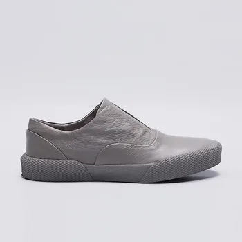 

Genuine Leather Loafers 100% Men Spring Breathable Platform Sneakers Street Round Toe Luxury Trainers Black Mocassin Homme