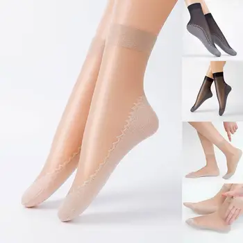 

10Pairs/Set Spring Summer Women Silk Socks Soft Casual Splice Sock Ladies Thin Socks Women Non-slip Bottom Meias Silk D9O4