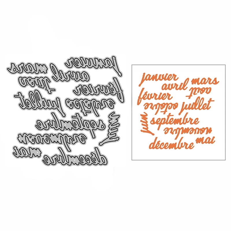 

New January December French Words Craft Embossing Mold 2021 Metal Cutting Dies for DIY Decorative Scrapbooking Album Card Making