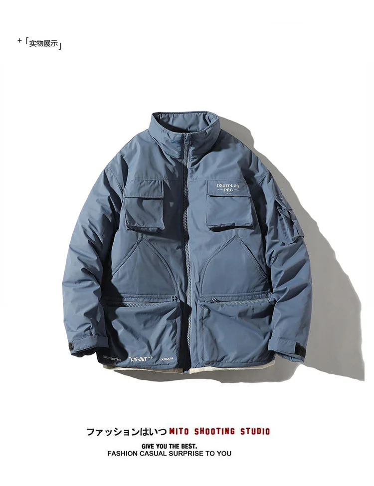 Winter new Japanese multi-pocket tooling cotton suit male loose collar collar padded coat casual jacket