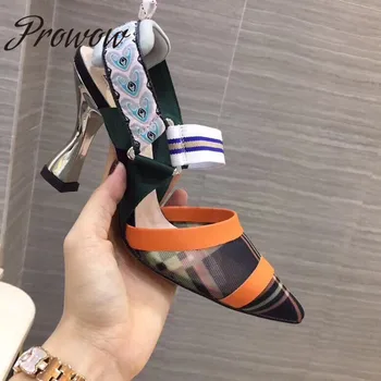 

Prowow New HIgh Quality Breathable Mesh Pumps Sexy Pointed Te Elastic Band HIgh Heel Pumps Lades Shoes Women